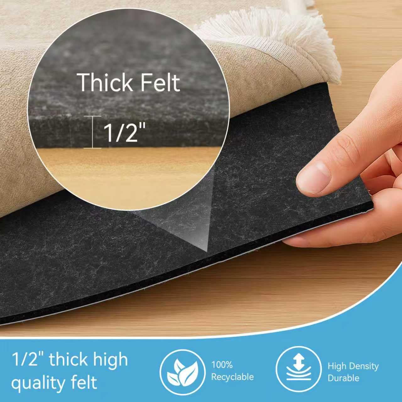 Warmstar 2x6 FT Non Slip Rug Pad,100% Waterproof Felt Rug Pad for Hardwood Floors,1/2” Thick Soft Carpet Pad with Natural Rubber Backing, Secure Grip & Floor Protection