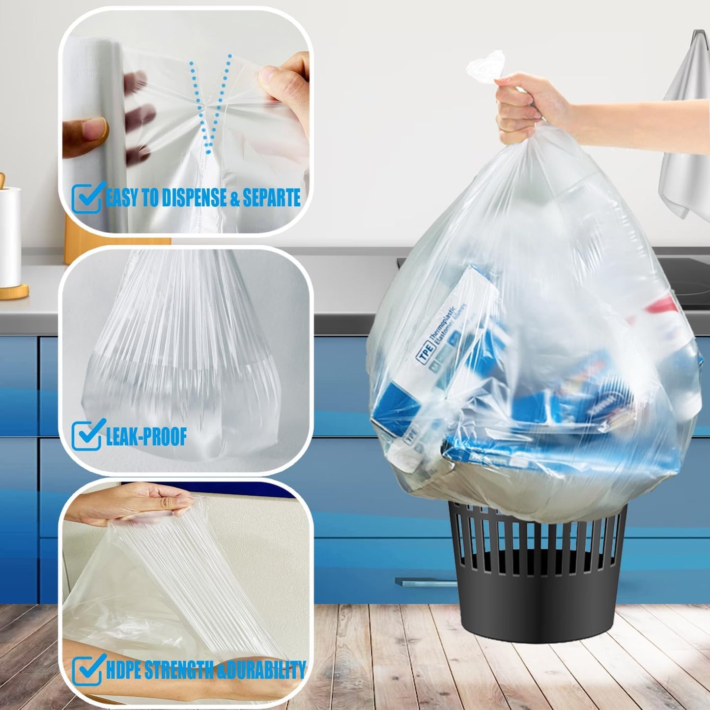 40-45 Gallon Lawn & Leaf Trash Bags, 125 Count Bulk, Heavy Duty Clear Plastic Recycling Bags, Multi-purpose Garbage Bags for Home Commercial, Outdoor, Construction, Industrial