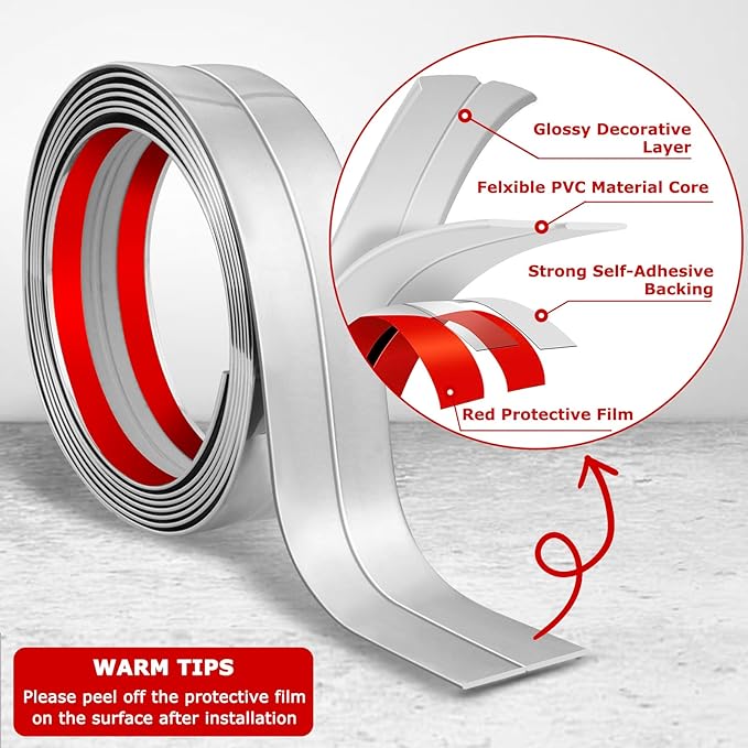 Flexible Wall Corner Protector Moulding Trim Peel and Stick Wall Corner Guards Edge Protector Self Adhesive Molding Trim Strip for Edge Ceiling (Silver, 1.6 in x 40 Ft)