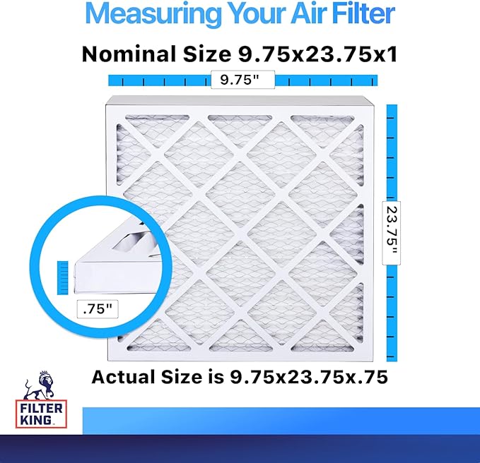 Filter King 9.75x23.75x1 Air Filter | 3-PACK | MERV 8 HVAC Pleated A/C Furnace Filters | MADE IN USA | Actual Size: 9.75 x 23.75 x .75"
