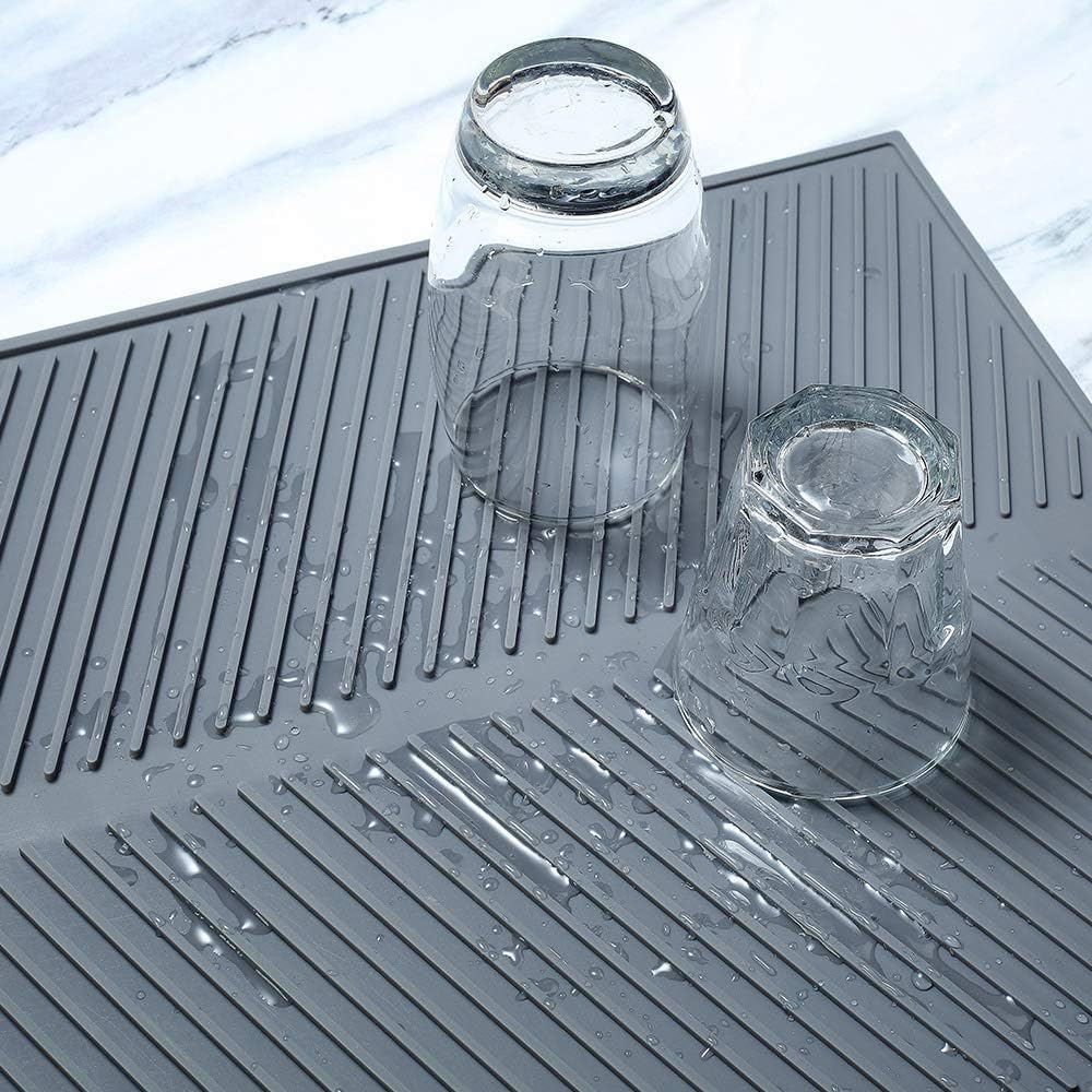 Silicone Dish Draining Mat, Eco Friendly Dish Drying Mat Kitchen Counter Anti-Skid and Heat Insulation Pad, Sink Drainer Mat with Dense Drainage Grooves (M (17"×13"))