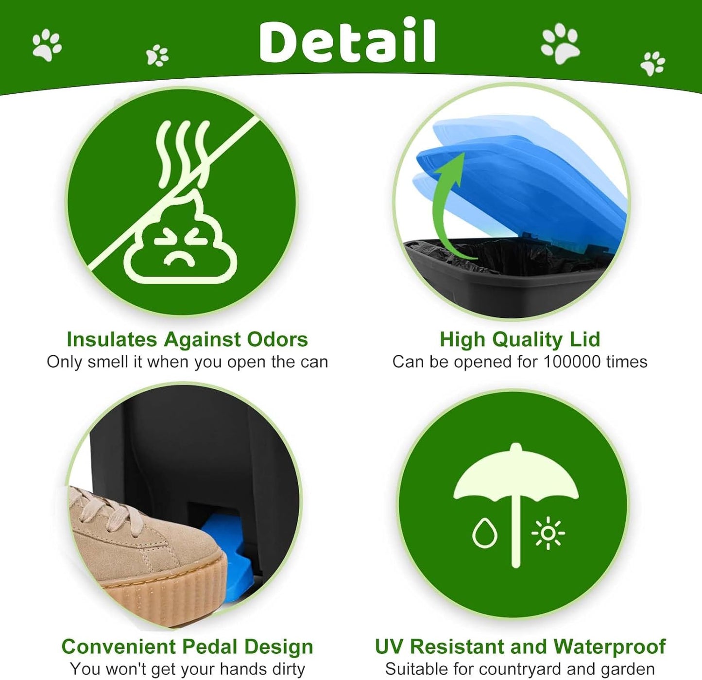 Dog Poop Trash Can Outside with Pooper Scooper and Metal Rake & Tray, 20L/5Gal Dog Waste Trash Can with Lid, Pedal and Removable Inner Waste Bin, Pet Poop Bin with 100 Bags, Blue
