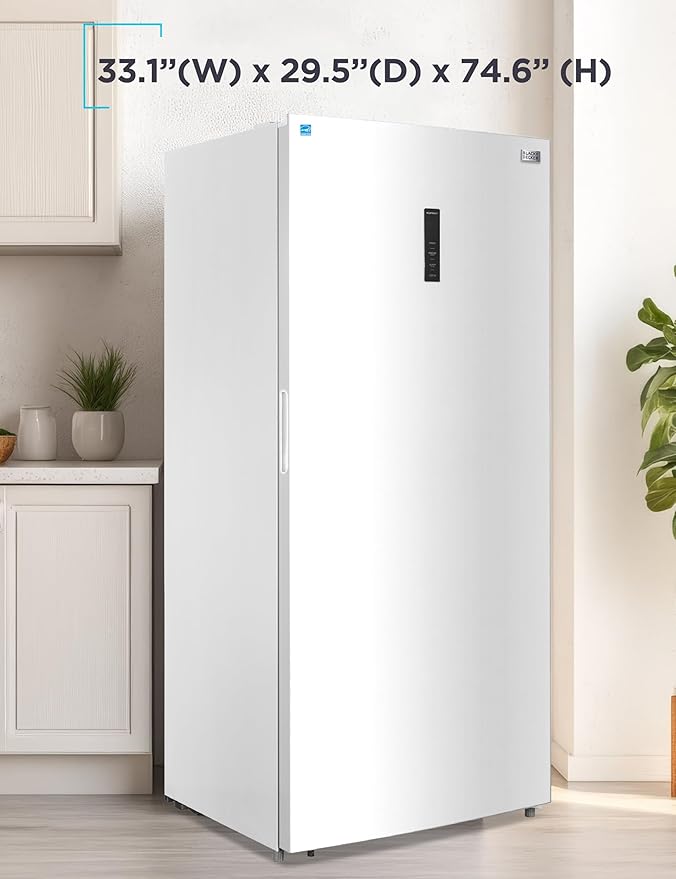 BLACK+DECKER 21.2 Cu. Ft. Convertible Freezer Refrigerator, Upright Freezer with Glass Shelves, Reversible Door, ENERGY STAR rated, Frost Free, BUC2120MW, White