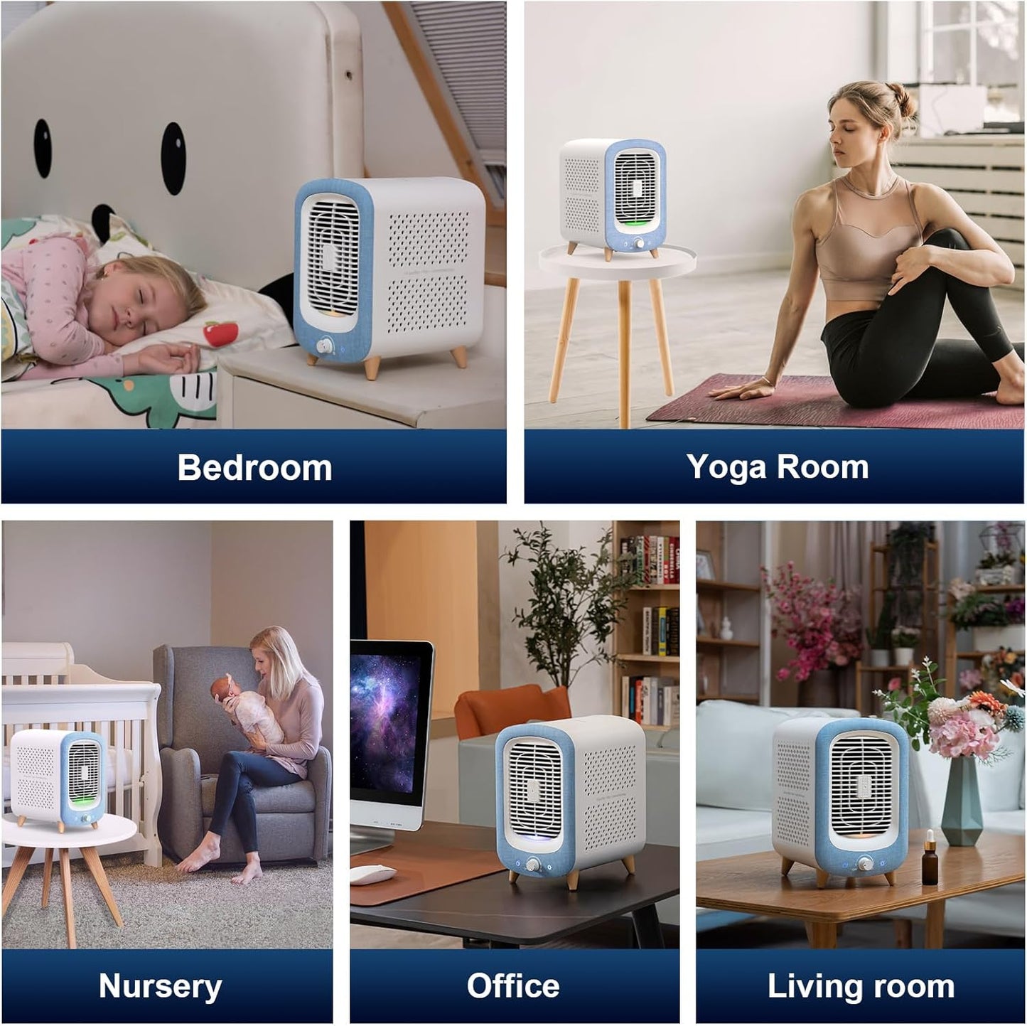 Jafanda Air Purifier for Home Bedroom 780sq ft, HEPA & Activated Carbon, Air Cleaner with Fragrance Sponge & Nightlight for Smoke, Allergies, Dust, Odor, VOC, Pet Dander, Pollen, Office, Desktop,Blue
