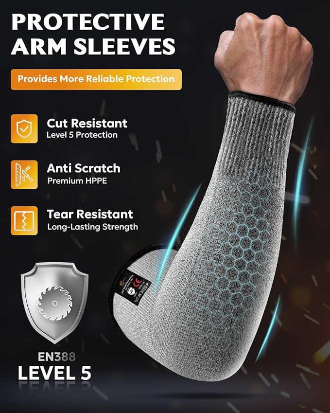Evridwear Protective Arm Sleeves Cut Resistant Farmers Sleeves for Men Work, Gardening, Farming, Arm Protectors for Thin Skin and Bruising (XS, No Thumb Hole)