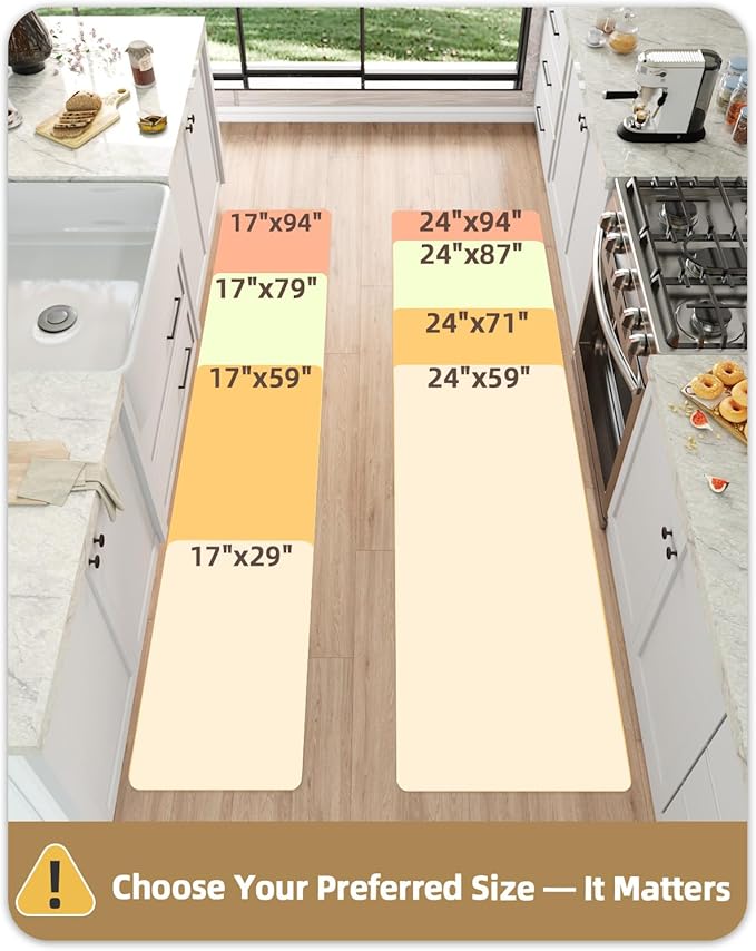 Color&Geometry Anti Fatigue Cushion Kitchen Mat for Floor -24"x94",Wide,Easy Clean, Water & Oil Proof, Anti Slip, Foam Rubber Runner Rug for Front Sink Comfort Standing,Black