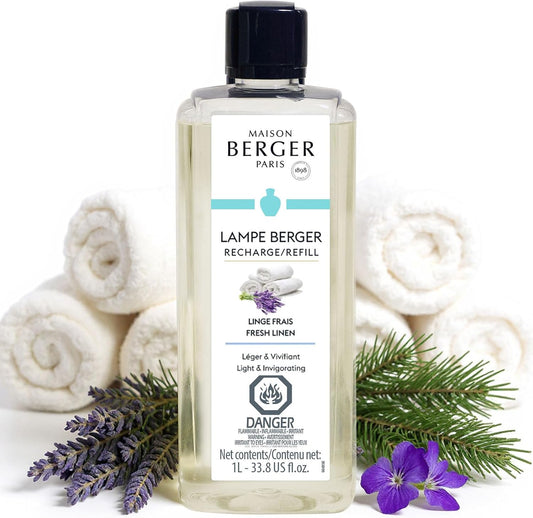 Fresh Linen - Lampe Berger Fragrance Refill for Home Fragrance Oil Diffuser - 33.8 Fluid Ounces - 1 Liter