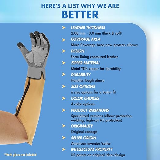 Arm Chaps Extended Elbow Leather Arm Guard - Arm Sleeve Protectors for Thin Skin and Bruising, Scratches & Cuts - Protective Arm Sleeve for Any Age- Left & Right Form-Fitting - Tan (1Pair/X-Large).