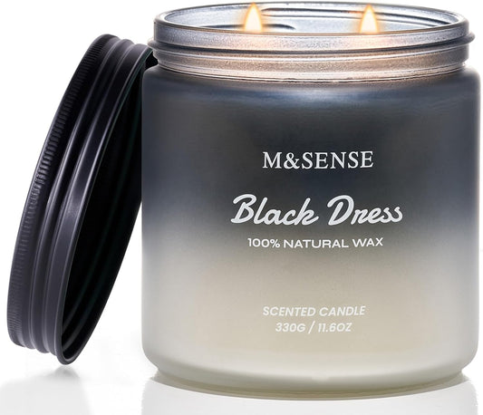 M&SENSE Vanilla Leather Scented Candles for Men, 11.6oz 2 Wick 70 Hours Long Lasting Soy Wax for Home Scented, Highly Scent Black Luxury Candles Home Fragrance Holiday Gifts for Him