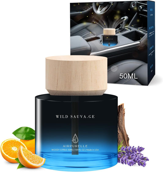 Car Air Freshener for Men & Women – Long-Lasting Woody Citrus Essential Oil Diffuser for Car Cup Holder – 50ML (1.7 FL OZ) Car Scent Diffuser, Inspired by Perfume – Made in USA