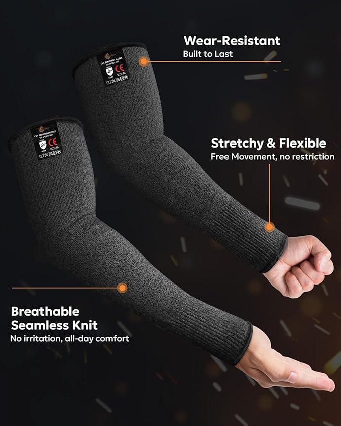 Evridwear Protective Arm Sleeves Cut Resistant Farmers Sleeves for Men Work, Gardening, Farming, Arm Protectors for Thin Skin and Bruising (S, Black No Thumb Hole)