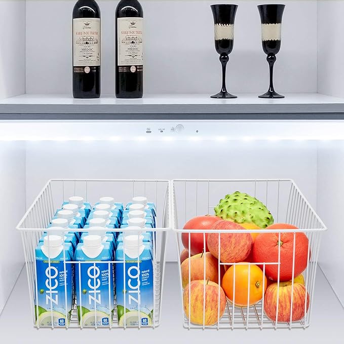 Large Wire Storage Baskets Freezer Organizer Baskets, Farmhouse Metal Wire Baskets Bins, Household Storage Basket with Handles for Kitchen, Cabinets, Pantry, 4 Packs (16" (L) x 9.8 (W) x 7" (H))