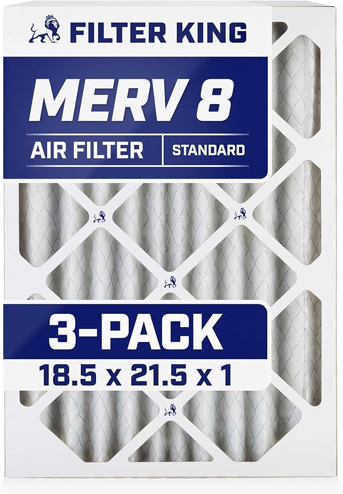 Filter King 18.5x21.5x1 Air Filter | 3-PACK | MERV 8 HVAC Pleated A/C Furnace Filters | MADE IN USA | Actual Size: 18.5 x 21.5 x .75"
