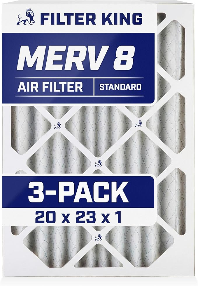 Filter King 20x23x1 Air Filter | 3-PACK | MERV 8 HVAC Pleated A/C Furnace Filters | MADE IN USA | Actual Size: 19.5 x 22.5 x .75"
