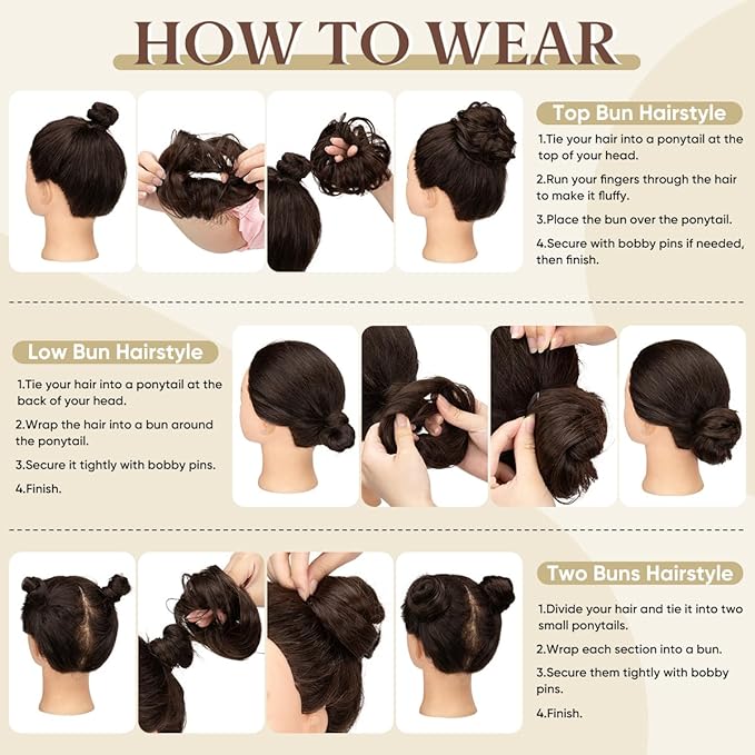 CJL HAIR 2PCs Small Cute Messy Bun Hair Piece for Thin Hair Women Mini Synthetic Curly Bun Scrunchies Updo Hairpieces White