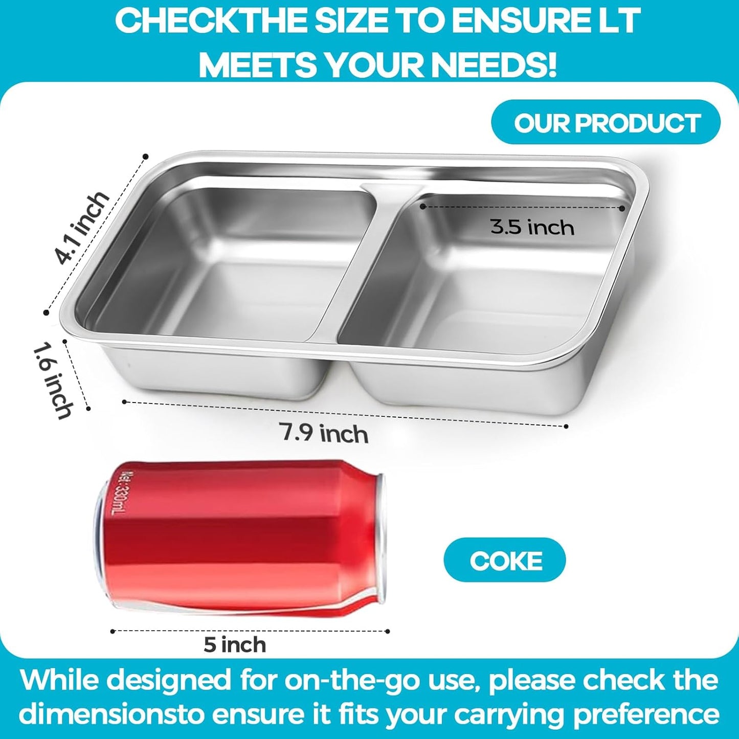 6 Pack Stainless Steel Snack Containers Reusable, Grab and Go 2 Compartment Food Storage Containers with Leakproof Lids for Travel and Outdoor Camping School Lunch Prep Dishwasher Safe