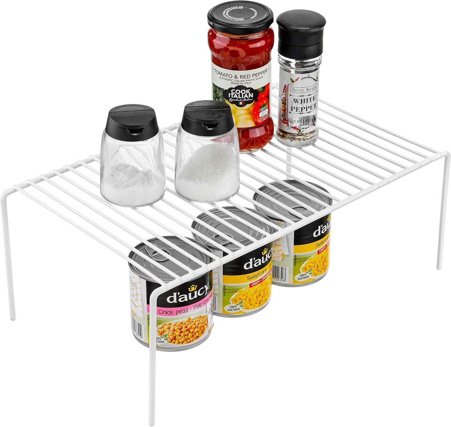 iPEGTOP Large (15.7 x 9.4 Inch) Kitchen Freezer Cabinet Storage Shelf, Set of 4 Rustproof Metal Wire Shelves Spice Shelf Rack Cupboard Organizer for Fridge Pantries Countertops Utensils, White