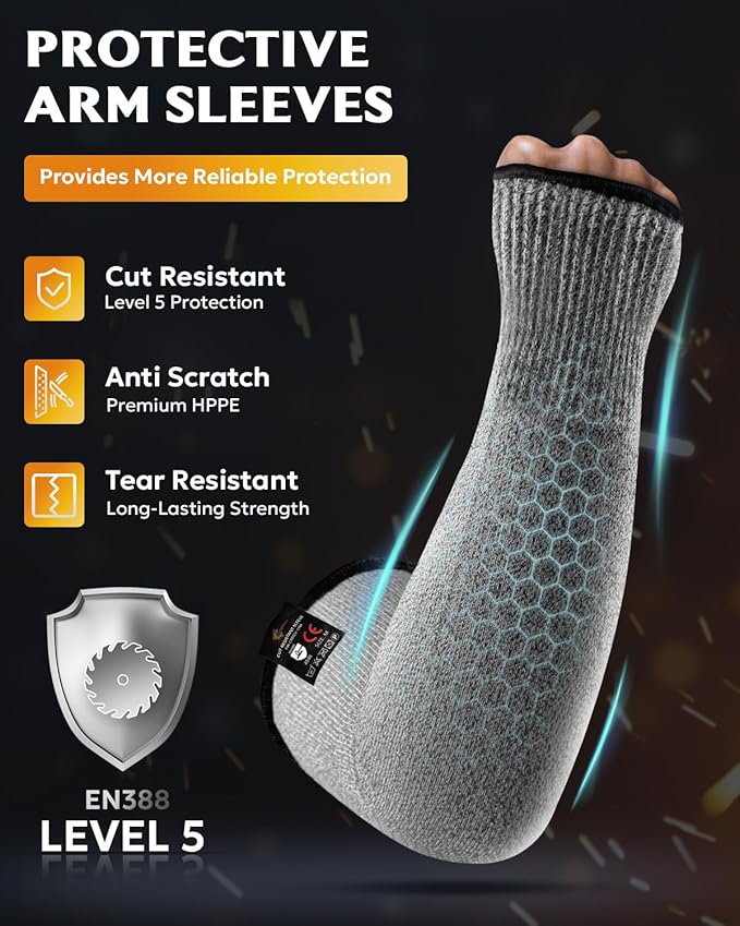 Evridwear Protective Arm Sleeves Cut Resistant Farmers Sleeves for Men Work, Gardening, Farming, Arm Protectors for Thin Skin and Bruising (Extra Large, No Thumb Hole) 5 Pairs