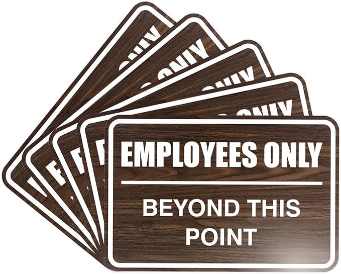 All Quality Classic Framed Employees Only Beyond This Point Wall or Door Sign | Easy to Install Business Signage - Small (Walnut) 5 Pack