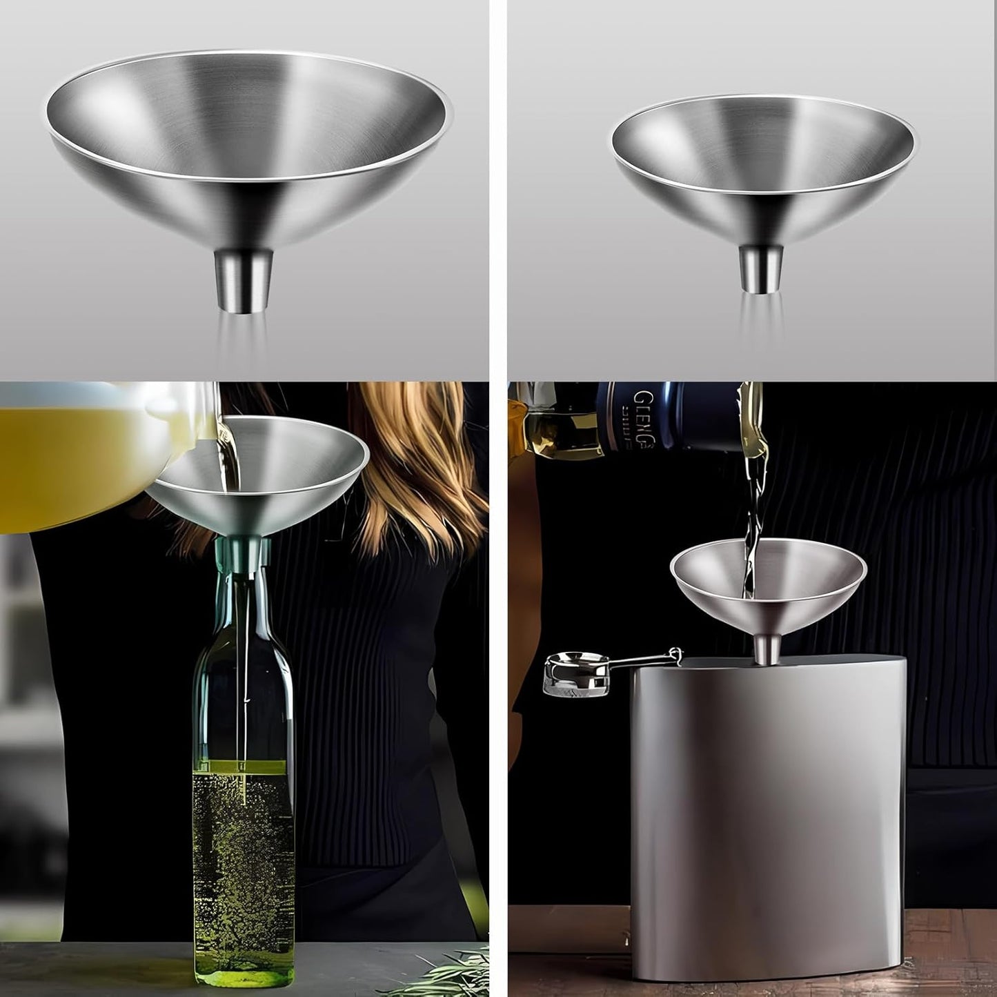 Small Funnel Set of 2, Stainless Steel Mini Funnel for Essential Oil Transfer, Kitchen Use