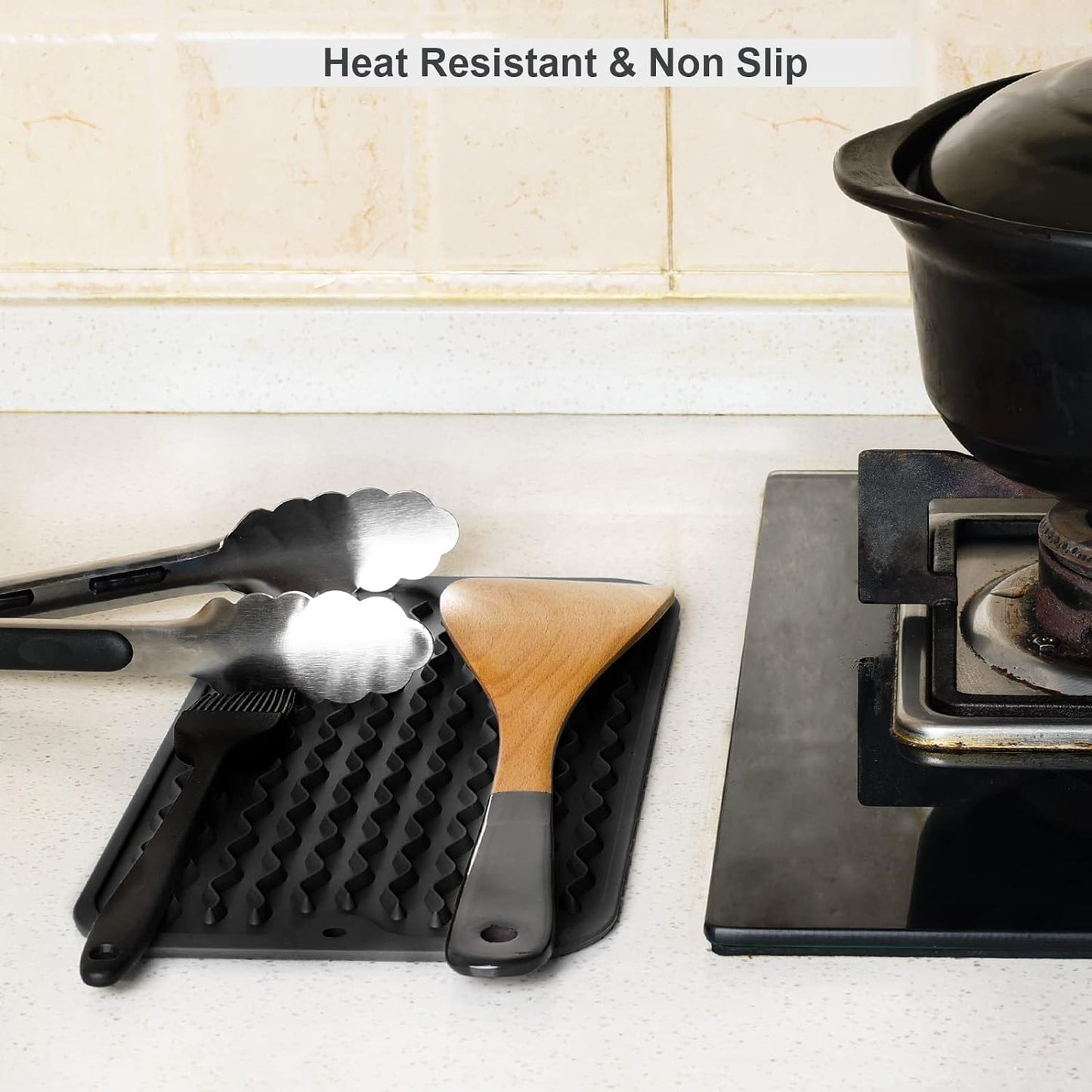 ZLR 2 Pcs Silicone Dish Drying Mats for Kitchen Counter, Eco-Friendly Fast Dry Dish Mat, Easy Clean Multi Usage Drying Matt, Heat Resistant Trivet, 6" x 12" Extra Small, Black