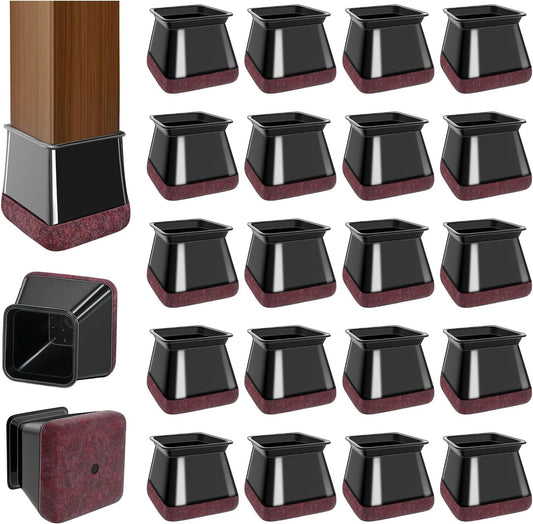 20 Pcs Chair Leg Floor Protectors for Hardwood Floors, Black Rubber Furniture Sliders with Felt, Silicone Furniture Leg Caps Covers (Fit Square Diameter:1.06" to 1.44")