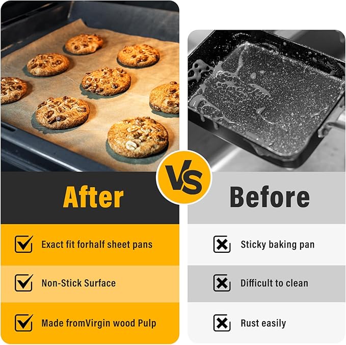 Parchment Paper Sheets for Baking 12-16 IN Precut Non-Stick Parchment Paper Unbleached Baking Sheet Paper for Air Fryer,Baking,Sandwich,Grilling,Steaming,Suitable For Bread Cake Cookies 300p