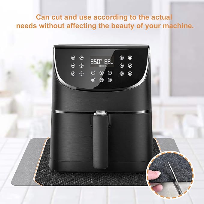 2 Pcs Heat Resistant Mat for Air Fryer, Coffee Maker, Toaster - Black Rectangular Felt & Silicone Countertop Protector with Sliding Function