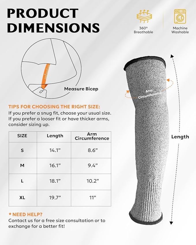 Evridwear Protective Arm Sleeves Cut Resistant Farmers Sleeves for Men Work, Gardening, Farming, Arm Protectors for Thin Skin and Bruising (Small, No Thumb Hole) 5 Pairs