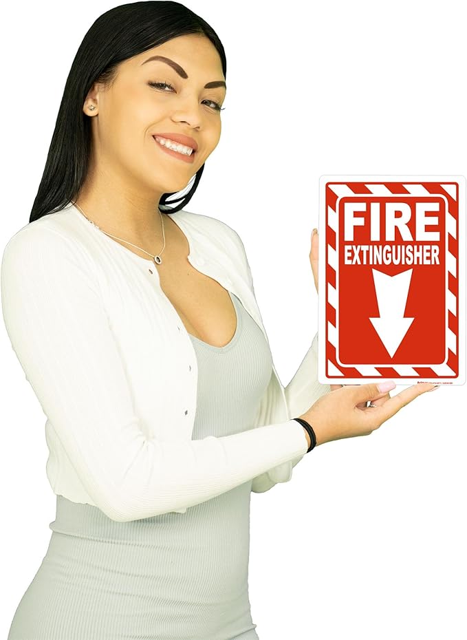 Brimar - 7" x 10" - Fire Extinguisher Sign - 3.5 Mil InfiniStick™ Vinyl Label - Bold Text And Symbol - High Visibility