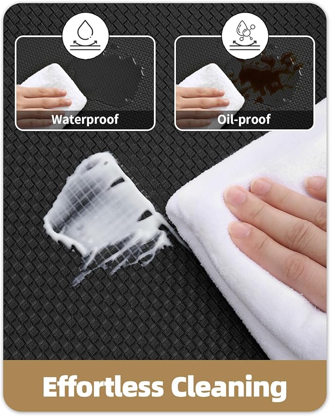 Color&Geometry Anti Fatigue Cushion Padded Kitchen Mat for Floor - 17x59+17x59,Easy Clean, Waterproof & Oil Proof, Anti Slip, Foam Rubber Runner Rug for Front Sink Comfort Standing, Black Set of 2