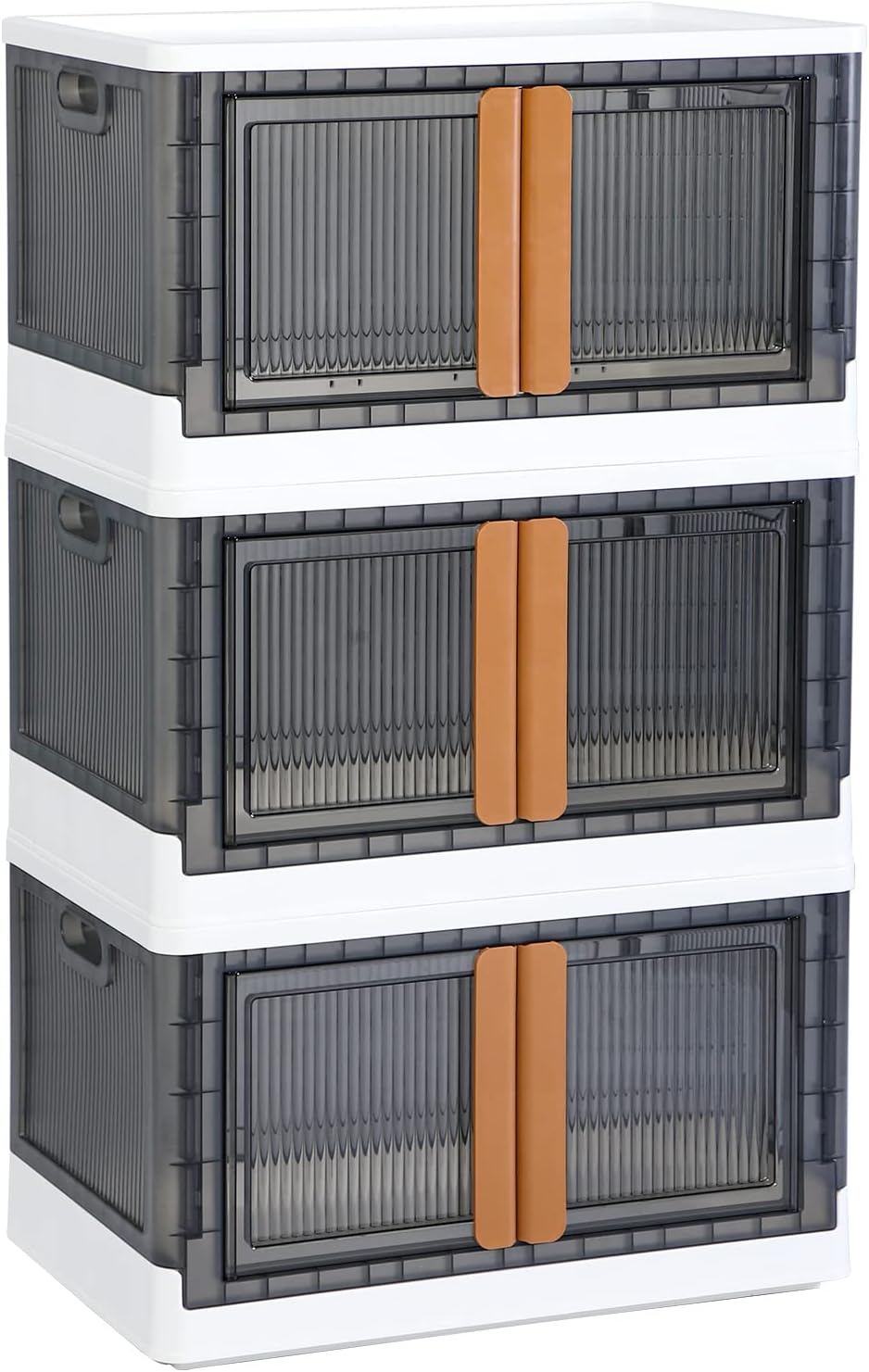 HAIXIN Storage Bins with Lids - Collapsible Storage Bins, Wardrobe Closet Organizer, 19 Gal Stackable Toy Storage, Foldable Plastic Storage Container with Door, Crate for Book Storage (3 Pack)