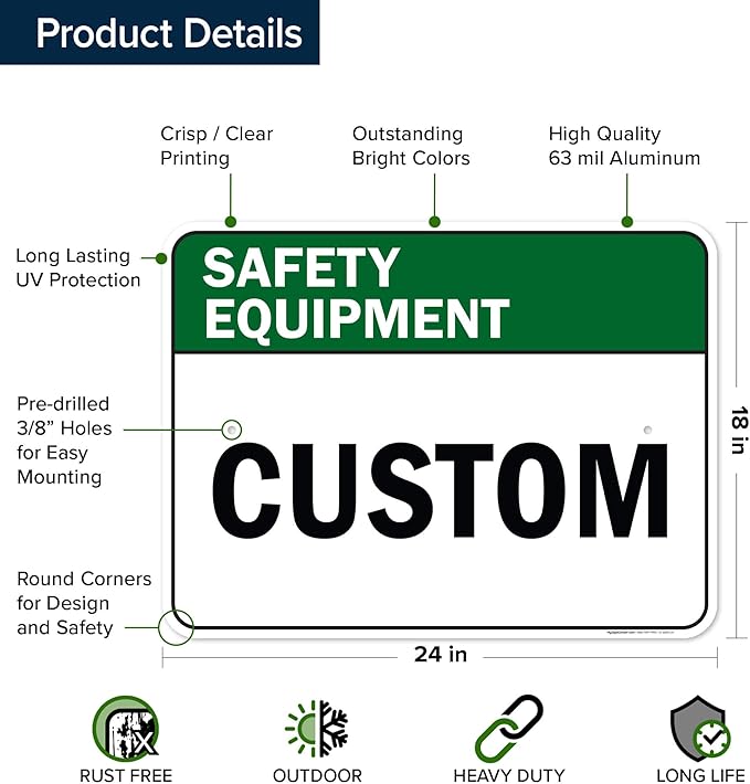 Custom Safety Equipment Sign, Ansi Sign, Osha Compliant, 18x24 Inches, Rust Free .063 Aluminum, Fade Resistant, Made in USA by My Sign Center