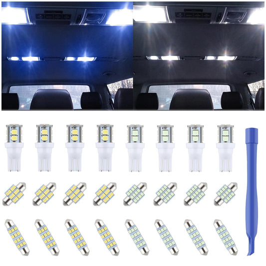 iFunyLED Dome Light LED Bulb Kit - 24 Pieces T10 DE3175 578 31mm 42mm - White+Ice Blue Interior Replacement Lights for Car