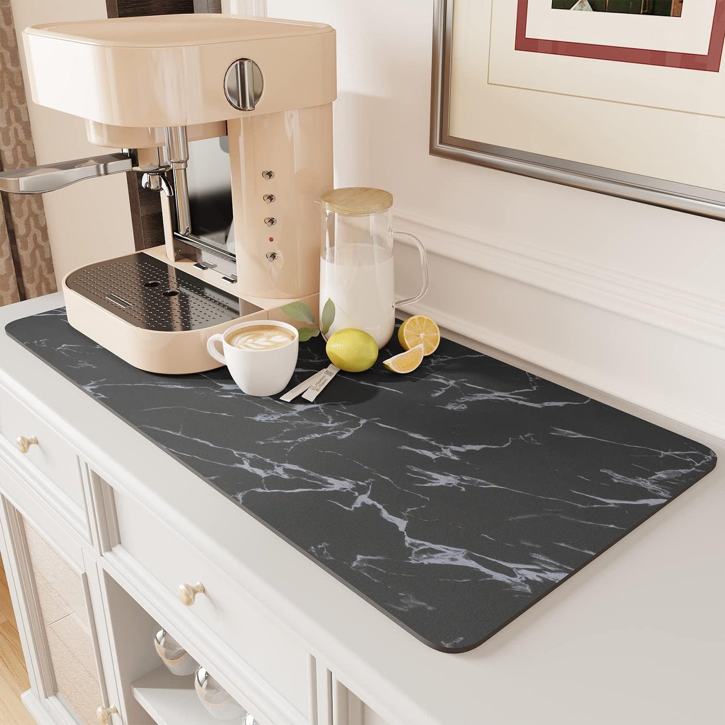AMOAMI-Coffee Mat Hide Stain Rubber Backed Absorbent Dish Drying Mat for Kitchen Counter-Coffee Bar Accessories Fit Under Maker Machine Pot Espresso Machine Dish Rack