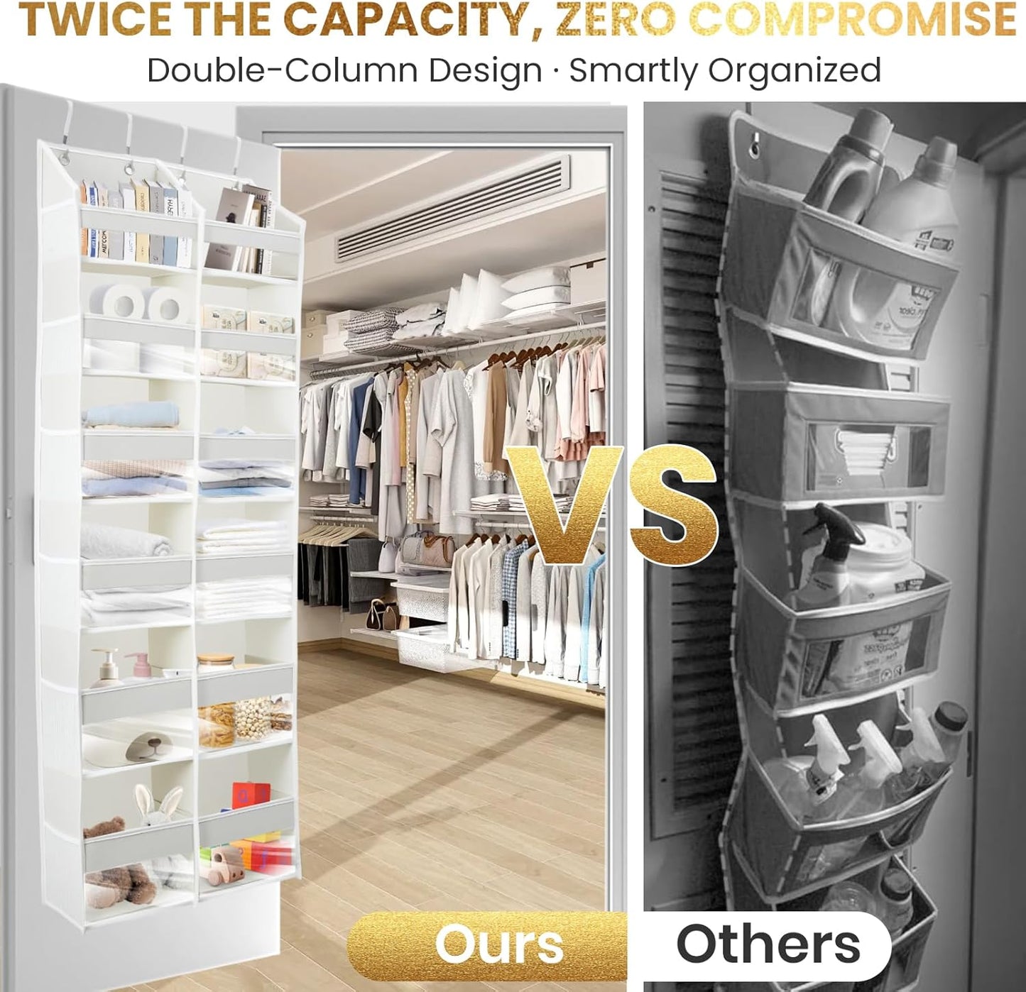 HOMELUX THEORY Heavy Duty Over the Door Organizer - Extra Wide Closet Organizers And Storage, Hanging Storage Door for Bedroom & Baby Nursery, 1PC Baby Pink