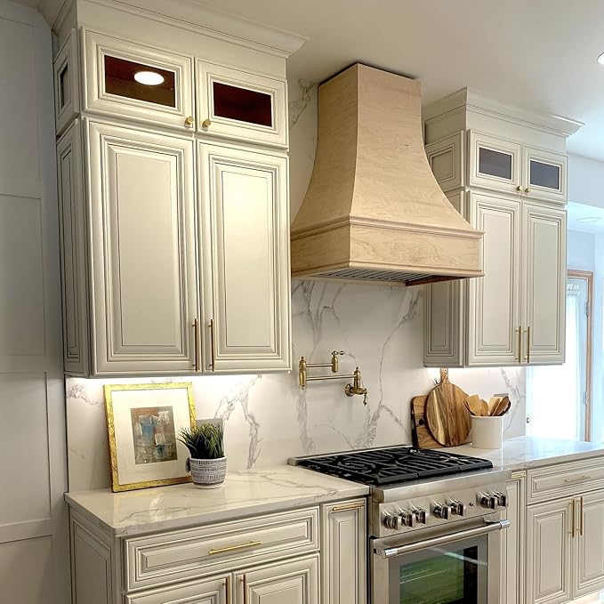 Curved Range Hood (31.5" W x 36" H) – Handcrafted in the USA – Premium Cabinet-Grade Plywood & White Maple Veneer – Seamless Fit with TradeWinds Ventilation Units – High-End Kitchen Focal Point
