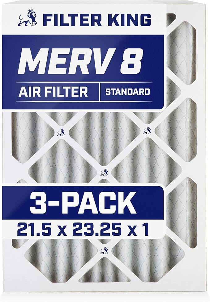 Filter King 21.5x23.25x1 Air Filter | 3-PACK | MERV 8 HVAC Pleated A/C Furnace Filters | MADE IN USA | Actual Size: 21.5 x 23.25 x .75"
