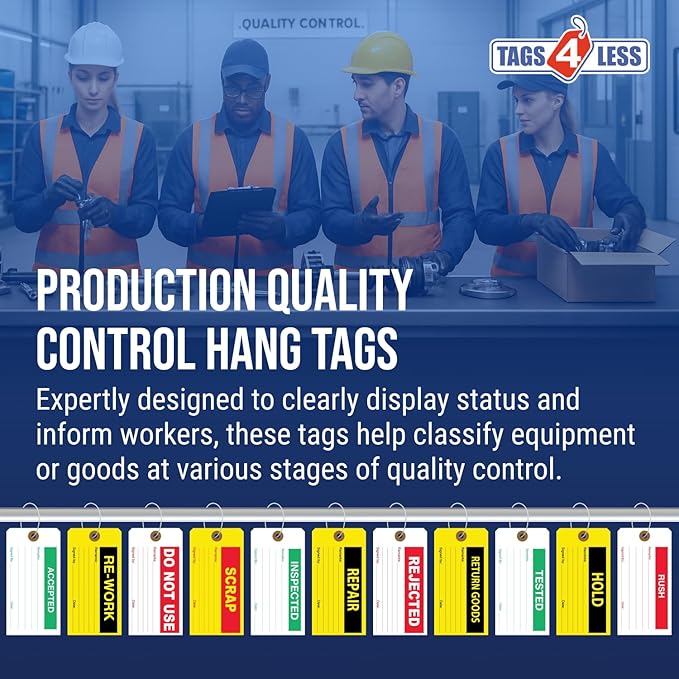Tags 4 Less Production Quality Control Hang Tags – Equipment Preventative Maintenance Labels, for Easy Record-Keeping for Inventory Status (Rejected, Pack of 100)