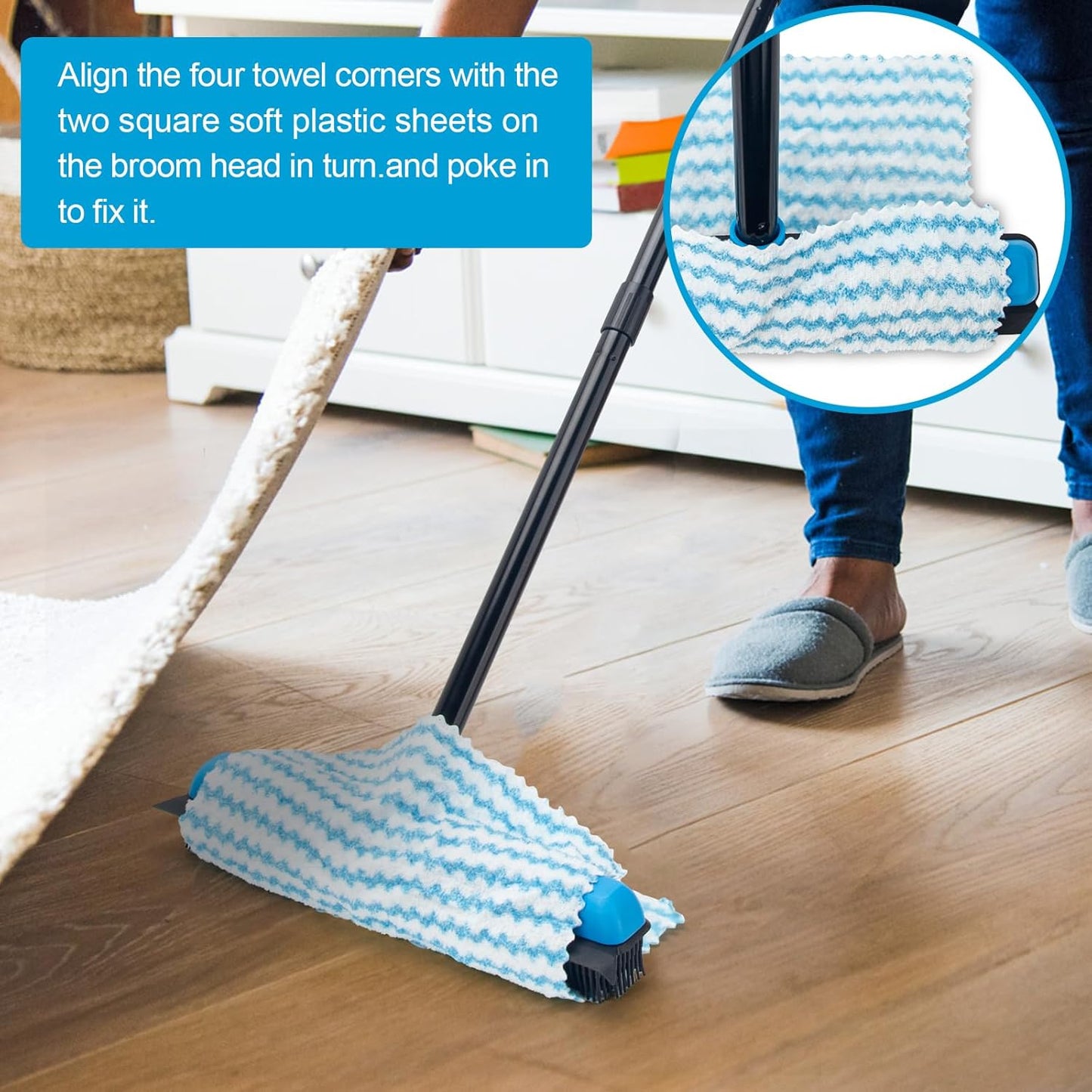 KeFanta Rubber Broom Carpet Rake for Pet Hair Removal, 51" Long Handle Fur Remover Broom with Squeegee, Pet Hair Broom for Carpet, Hardwood Floor, Tile