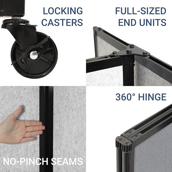 Versare Room Divider 360 Portable Wall Partition | Folding Panels | Large Freestanding Divider | Locking Wheels | Temporary Room Separator | 25' x 7'6'', Black