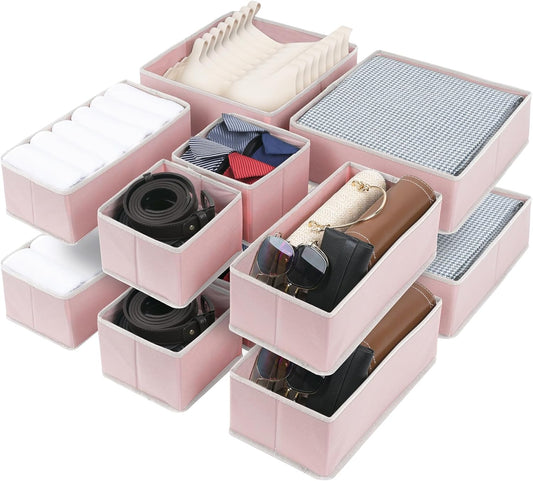 Cupic Cupid Drawer Organizer, Dresser Organizers, Foldabe Drawer Organizer Clothes, Closet Organization and Storage Dividers for Socks, Underwear and Diaper, Set of 12, Pink