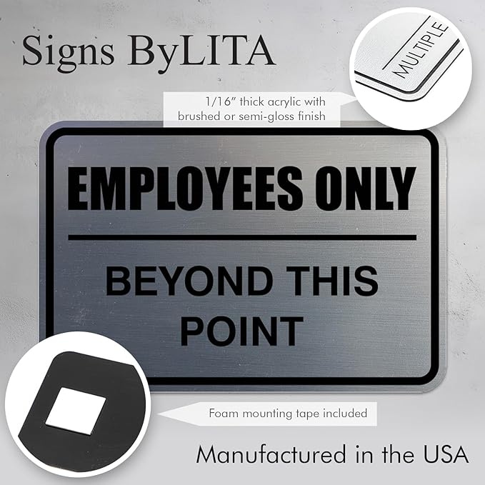 All Quality Classic Framed Employees Only Beyond This Point Wall or Door Sign | Easy to Install Business Signage - Large (Navy Blue) 1 Pack