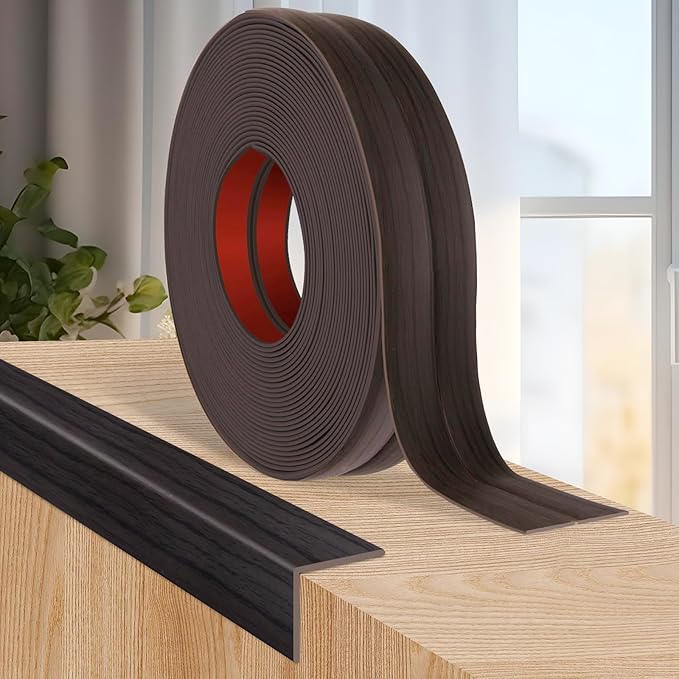Flexible Wall Corner Protector Moulding Trim Peel and Stick Wall Corner Guards Edge Protector Self Adhesive Molding Trim Strip for Edge Ceiling (Dark Walnut Wood Grain, 1.6 in x 10 Ft)