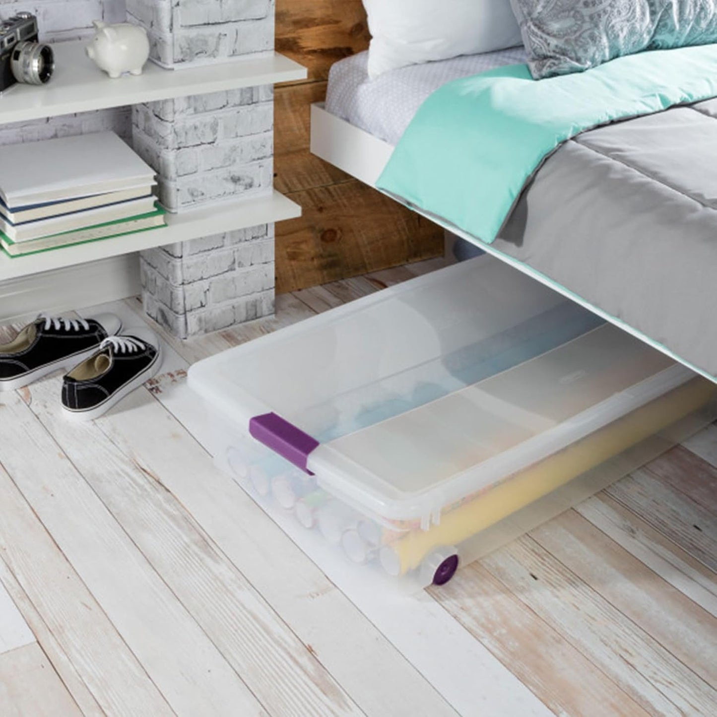 Sterilite 12-Pack ClearView Latch Box, Wheeled Underbed Organizer Bins for Home, 60 Quart