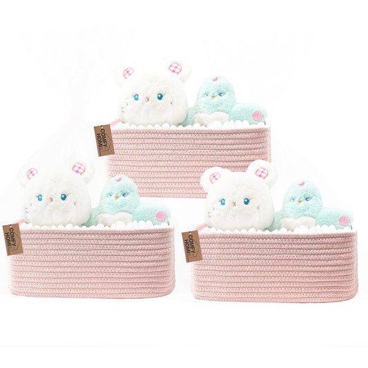 COMFY-HOMI 13" x 8.5" x 5.1"Storage Baskets for Organizing | Cotton Rope Woven Basket | Toy Storage Bin Box | Basket for Shelves, Closet Organizer Bin, Decorative Closet Shelf, 3 Pack, All pink