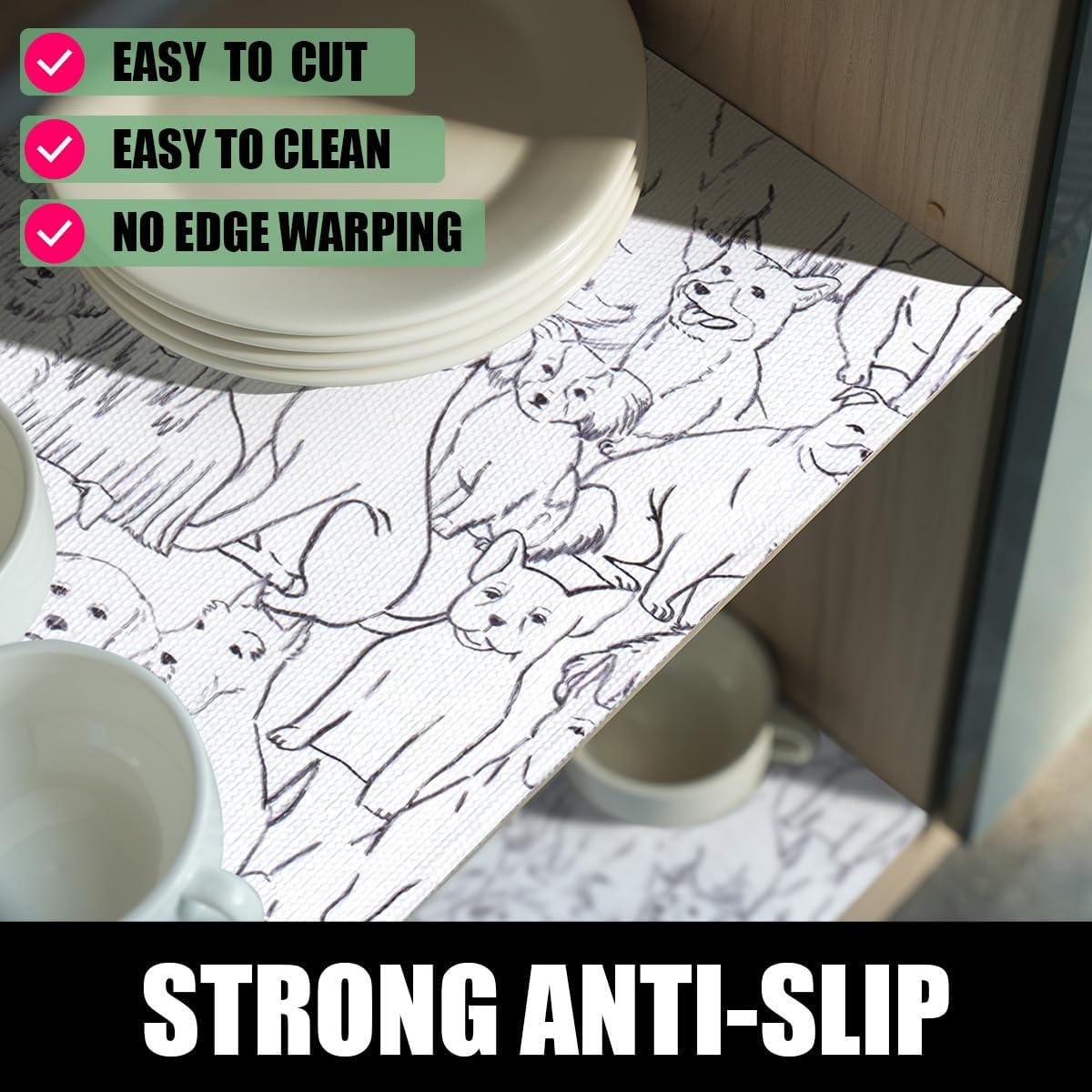 Dog Shelf Liner Non-Adhesive and Strong Non-Slip, Animal Cabinet Drawer Liners for Kitchen Cabinets, Waterproof Cupboard Liners,Easy to Clean,12IN x 10FT