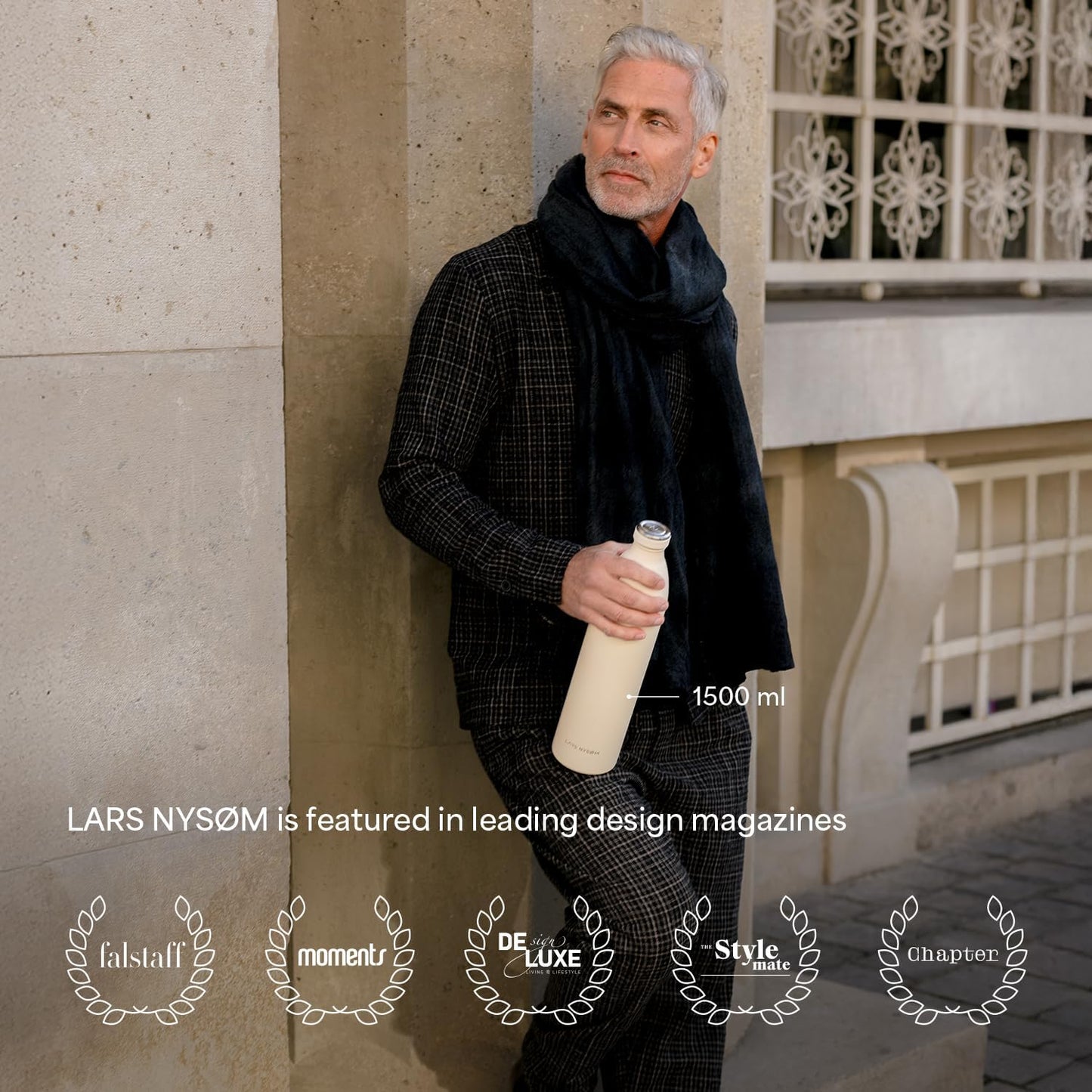 LARS NYSØM Stainless Steel Insulated Water Bottle 12oz 17oz 25oz 34oz 51oz | Insulated Thermo Flask for Hot and Cold Beverages | Leakproof Drinking Bottle (Misty Blue, 17oz)
