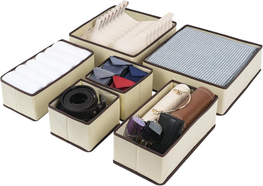 Cupic Cupid Drawer Organizer, Dresser Organizers, Foldabe Drawer Organizer Clothes, Closet Organization and Storage Dividers for Socks, Underwear and Diaper, Set of 6, Beige