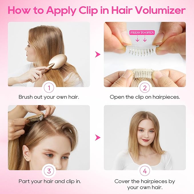 REECHO Clip in Hair Volumizer, Short Thick Clip in Hairpieces Adding Extra Hair Volume Extensions for Women with Thin Fine (Light Blonde, 8 Inch(Pack of 4))